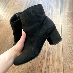 black suede heeled booties